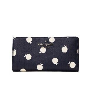 New Kate Spade Staci Orchard Toss Print Large Slim Bifold wallet Blazer Blue